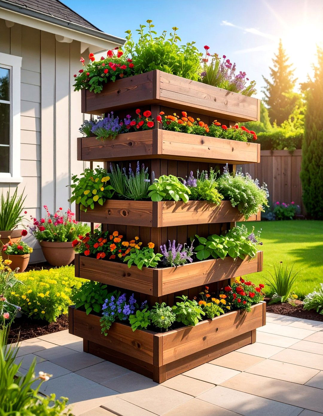 Tiered Wooden Planter Box Vertical Garden - 40 Vertical Garden Ideas for Small Spaces
