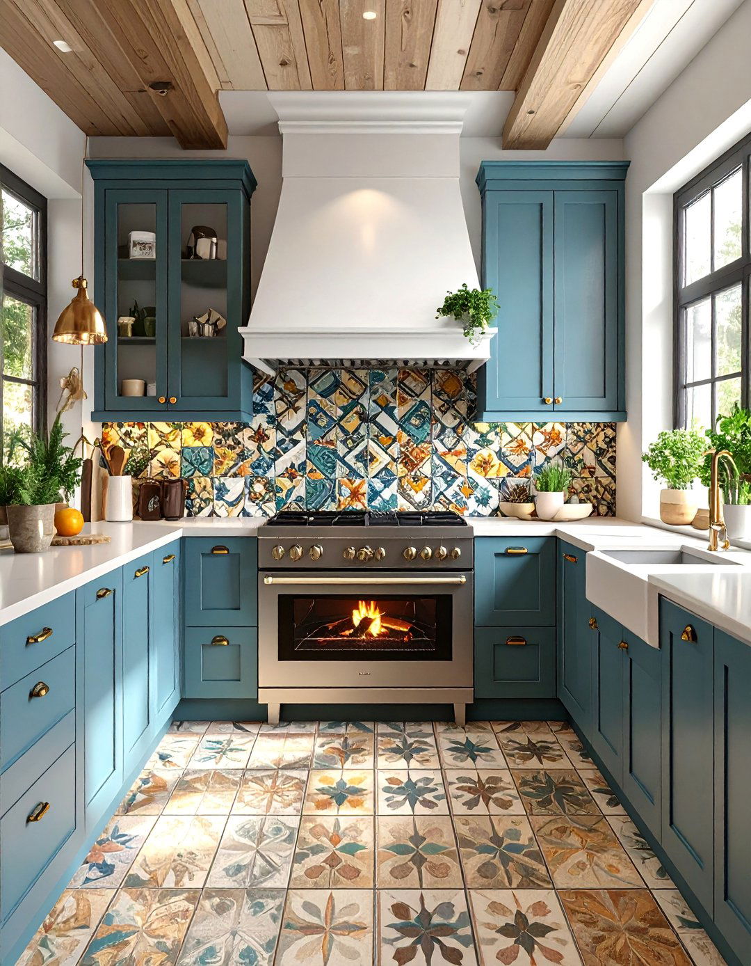 Tile Surround Kitchen Fireplaces - 25 Kitchens With Fireplaces for Cozy Cooking Spaces