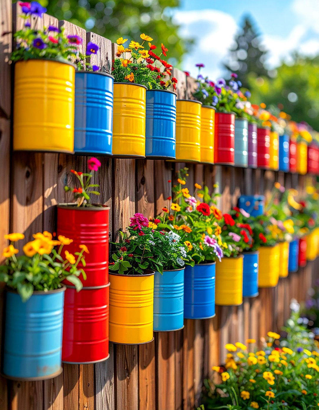 Tin Can Wall Vertical Garden - 40 Vertical Garden Ideas for Small Spaces