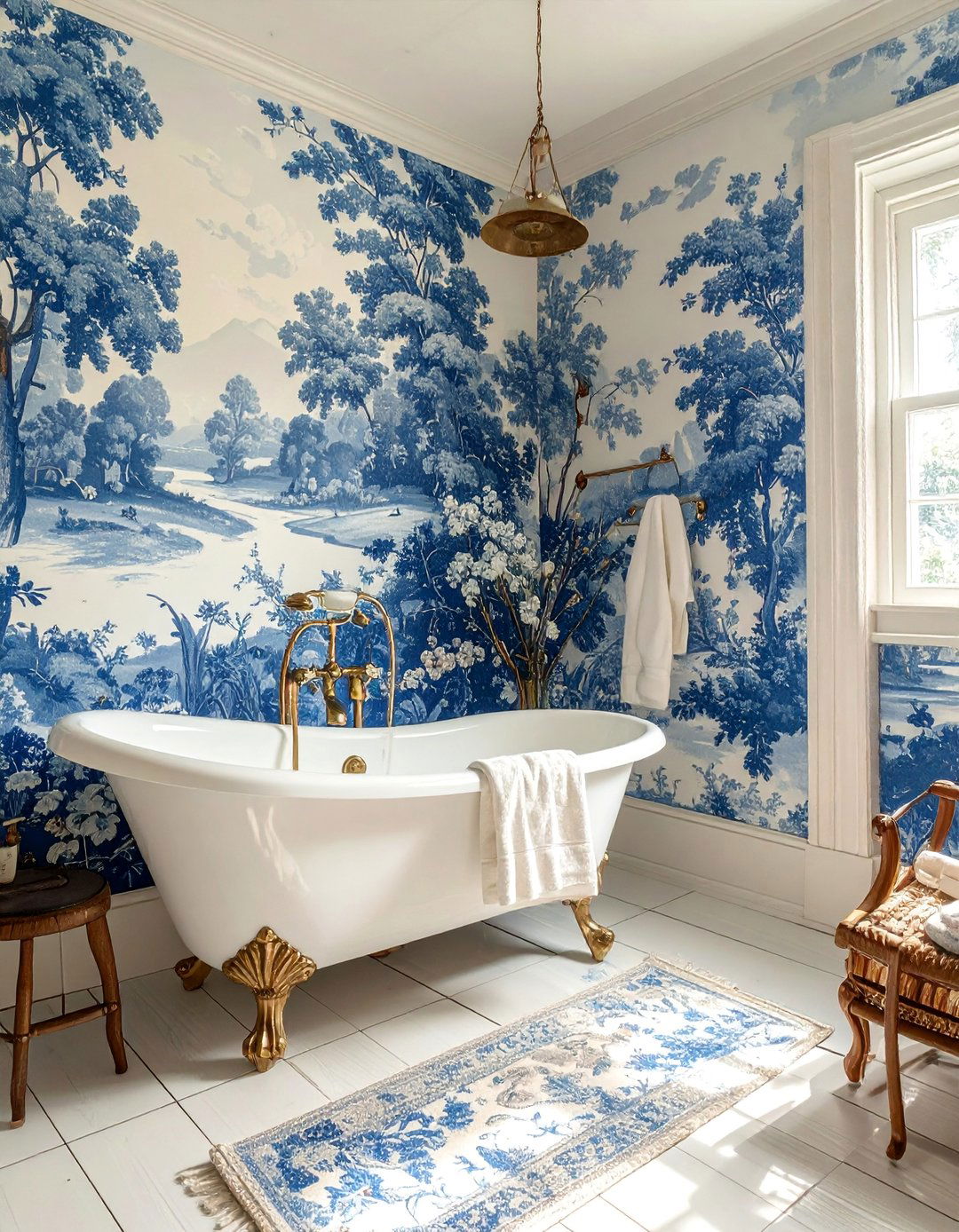 Toile de Jouy Bathroom Wallpaper - 30 Bathroom Wallpaper Ideas for a Stylish Update