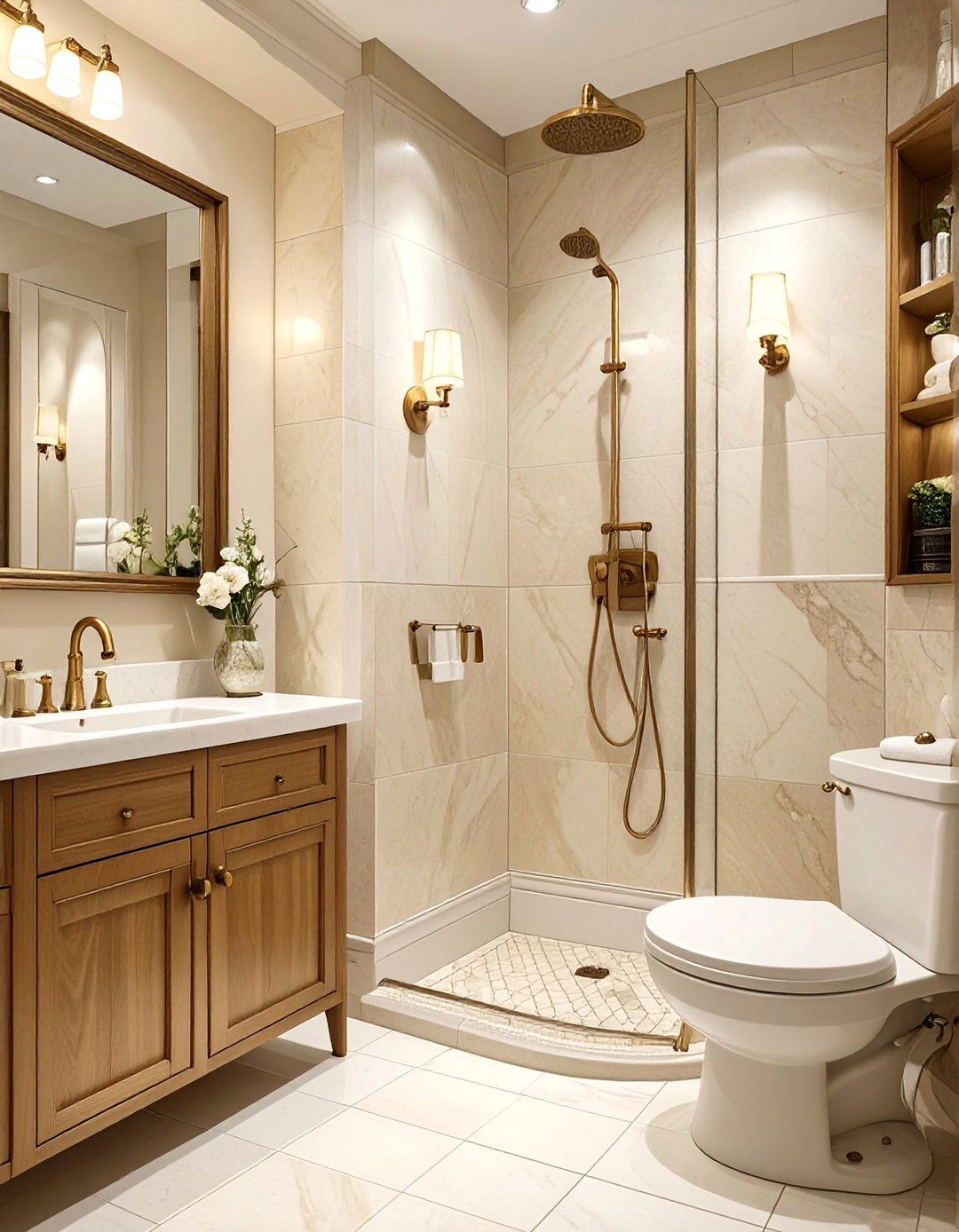 Traditional Bathroom with Antique Brass Finishes - 20 Traditional Bathroom Ideas for a Classic and Elegant Space