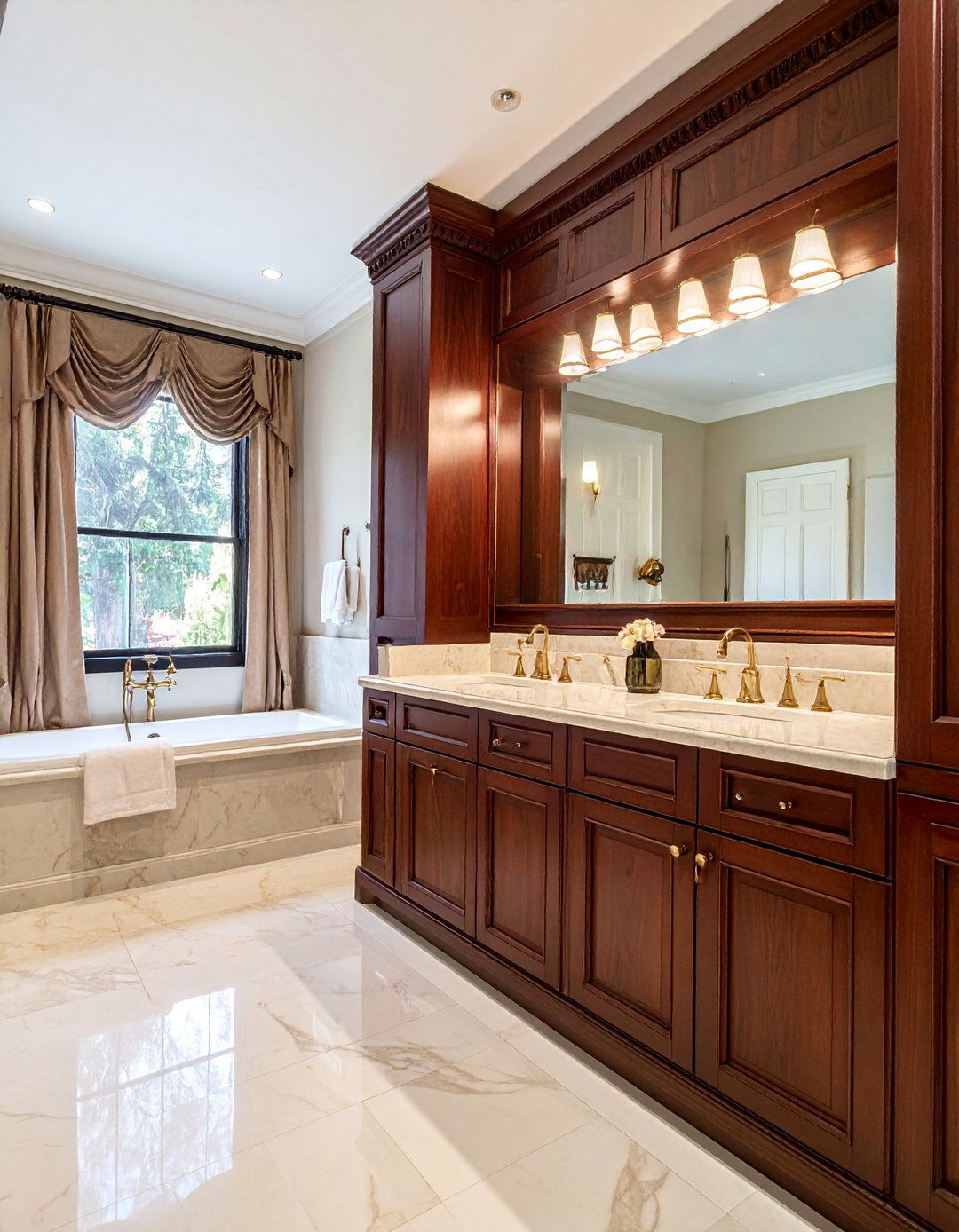 Traditional Bathroom with Dark Wood Cabinetry - 20 Traditional Bathroom Ideas for a Classic and Elegant Space