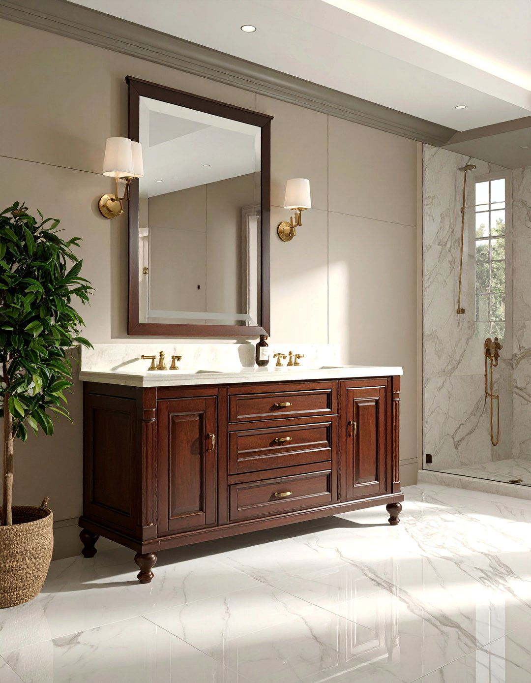 Traditional Bathroom with Furniture Style Vanity - 20 Traditional Bathroom Ideas for a Classic and Elegant Space