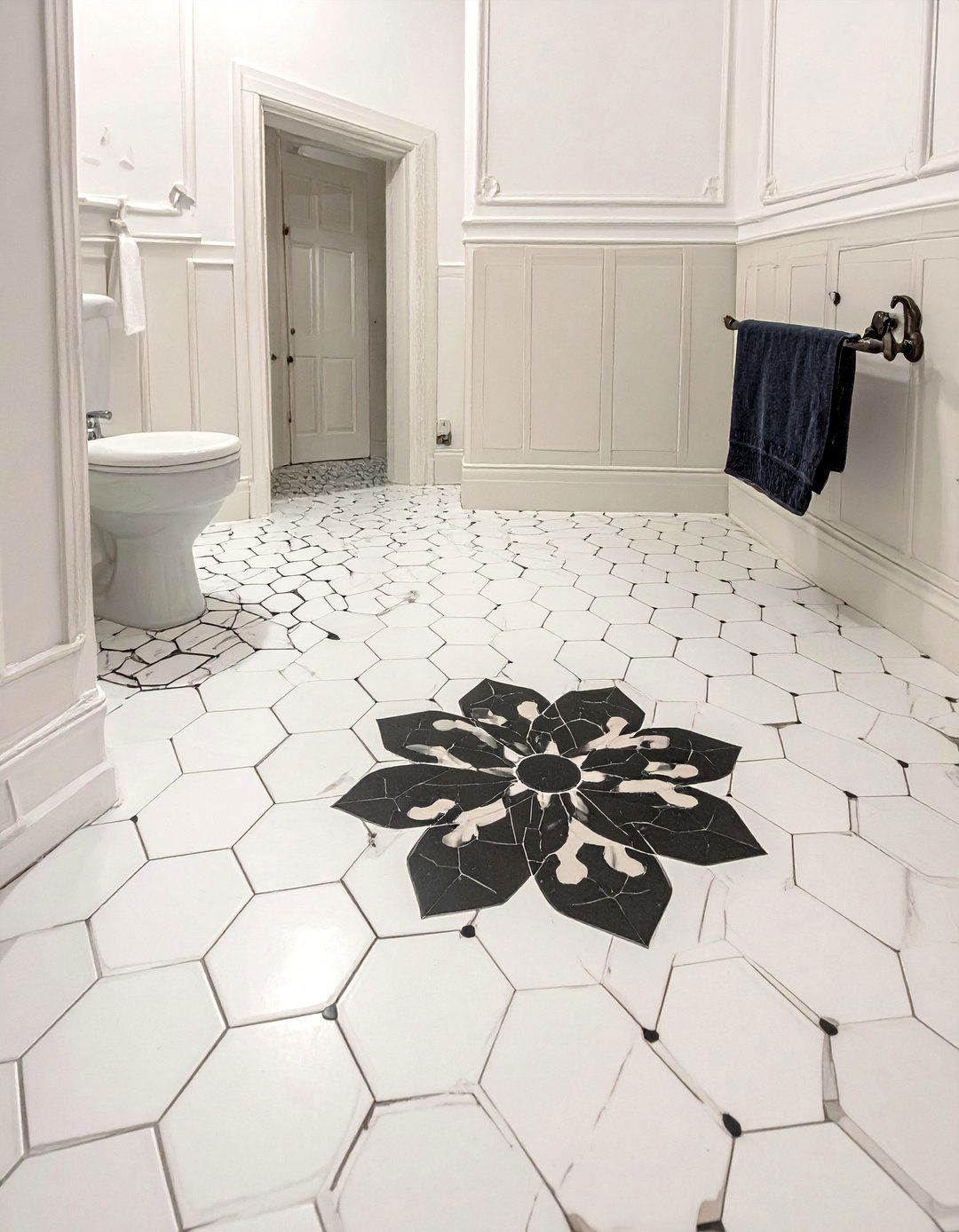 Traditional Bathroom with Hexagonal Floor Tiles - 20 Traditional Bathroom Ideas for a Classic and Elegant Space