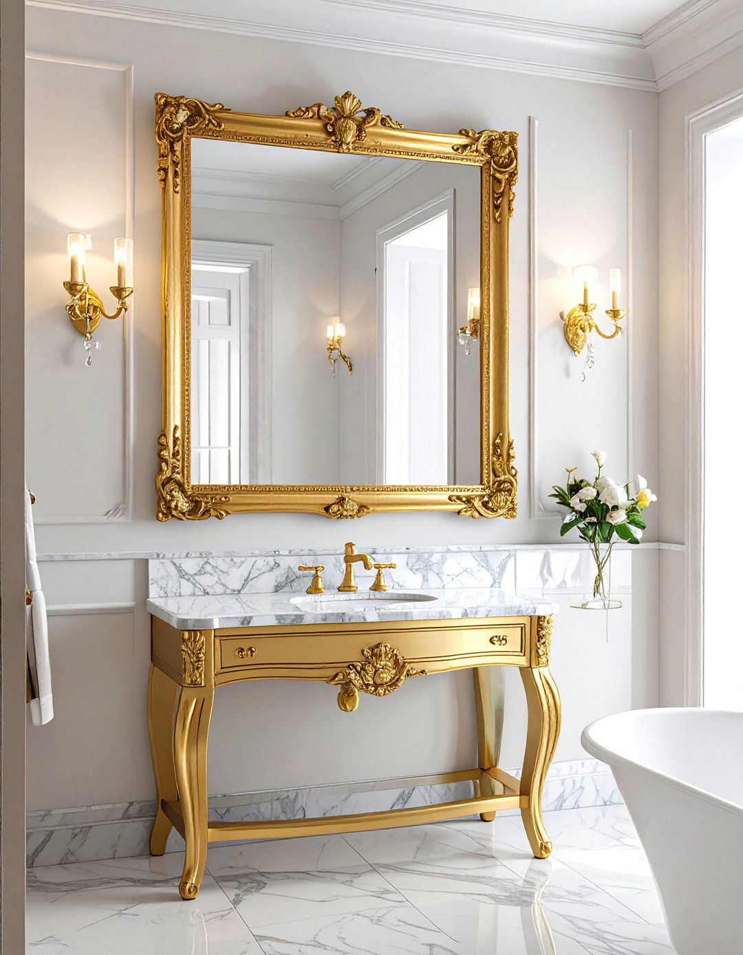 Traditional Bathroom with Ornate Gilt Mirrors - 20 Traditional Bathroom Ideas for a Classic and Elegant Space