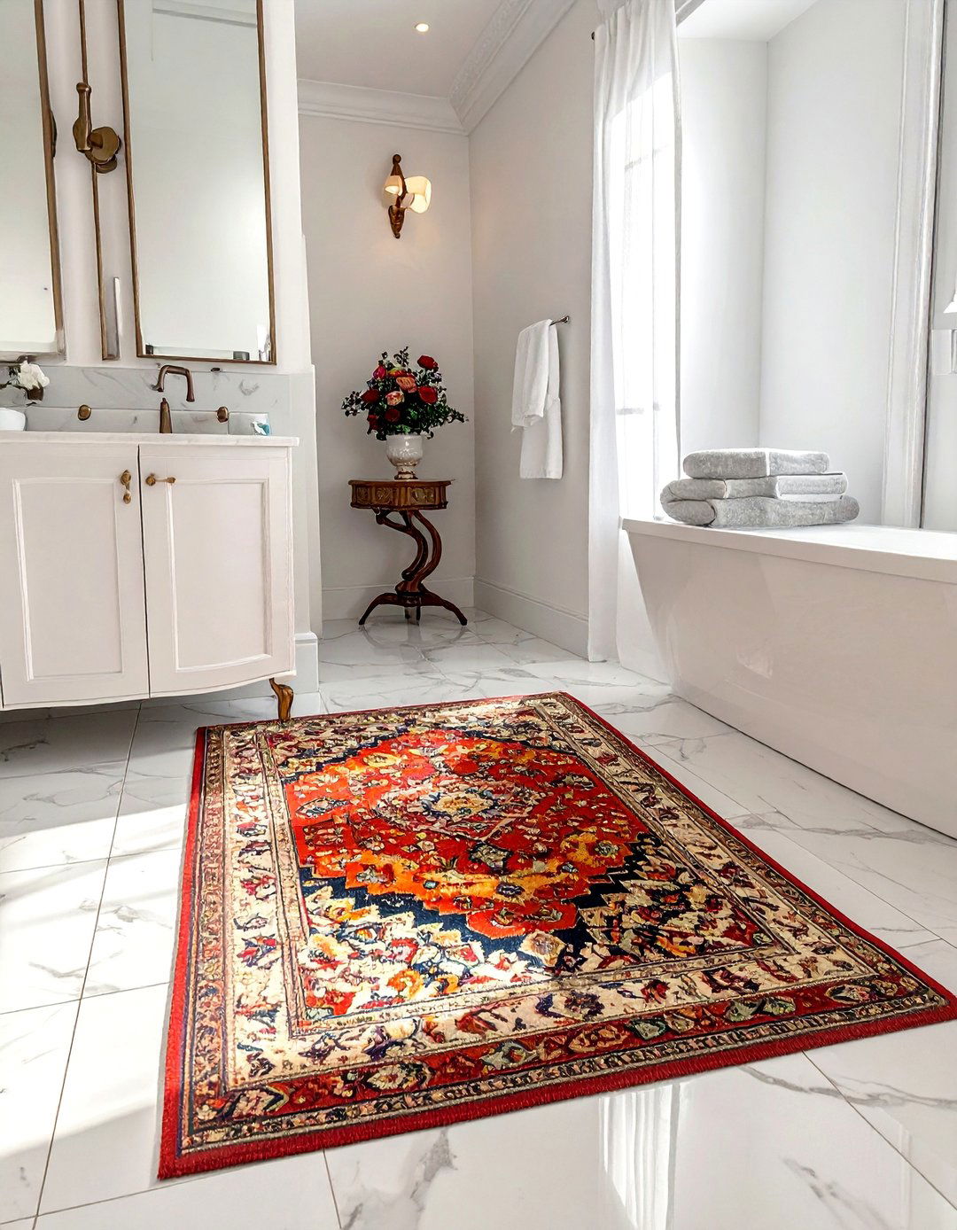 Traditional Bathroom with a Decorative Area Rug - 20 Traditional Bathroom Ideas for a Classic and Elegant Space