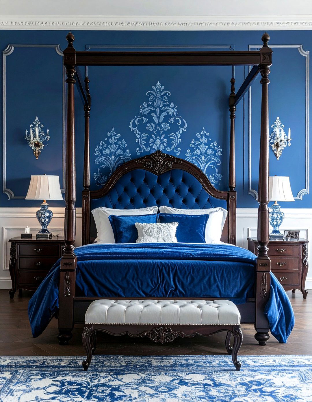 Traditional Blue and White Damask Bedroom - 25 Blue and White Bedroom Ideas for a Calm Retreat