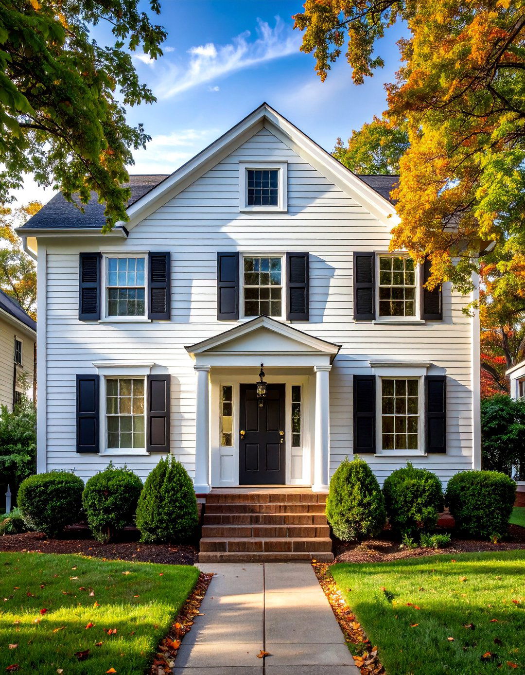 Traditional Colonial White Siding House - 20 White Siding House Designs for a Clean and Timeless Exterior