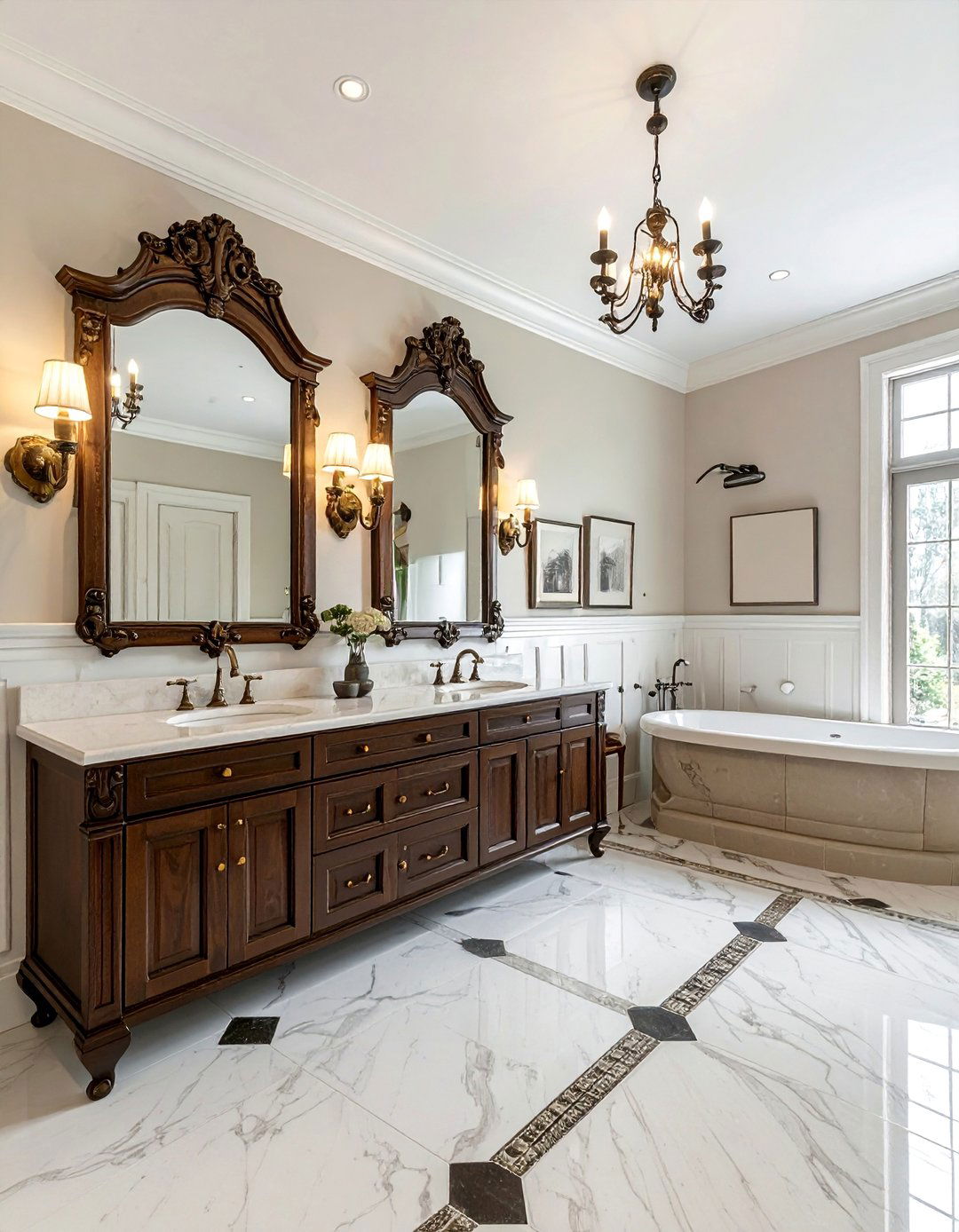 Traditional Elegance with Separate Vanity Areas - 15 His and Her Bathroom Ideas for a Shared Space