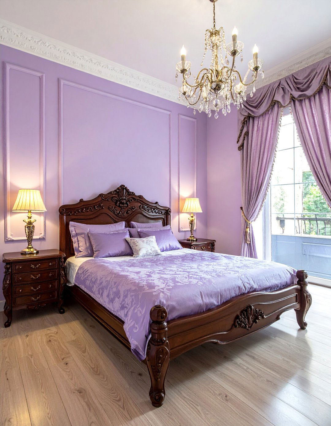 Traditional Lilac Bedroom with Ornate Furniture - 15 Lilac Bedroom Ideas for a Soft and Serene Space