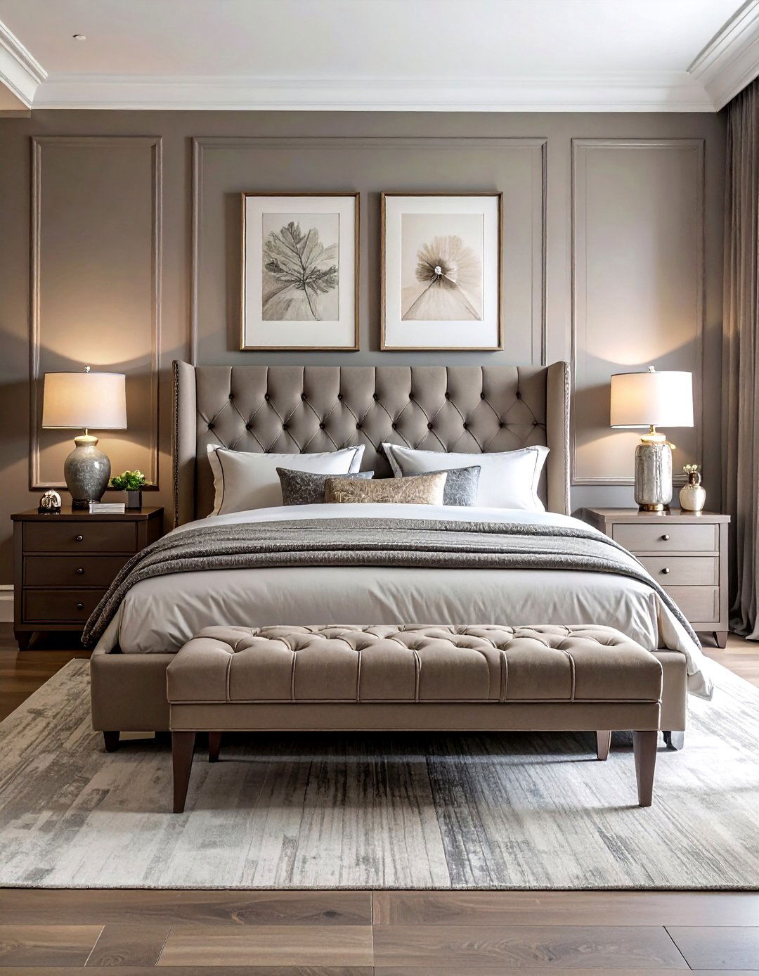Traditional Taupe Bedroom with Upholstered Furniture - 20 Taupe Bedroom Ideas for a Calming and Cozy Retreat