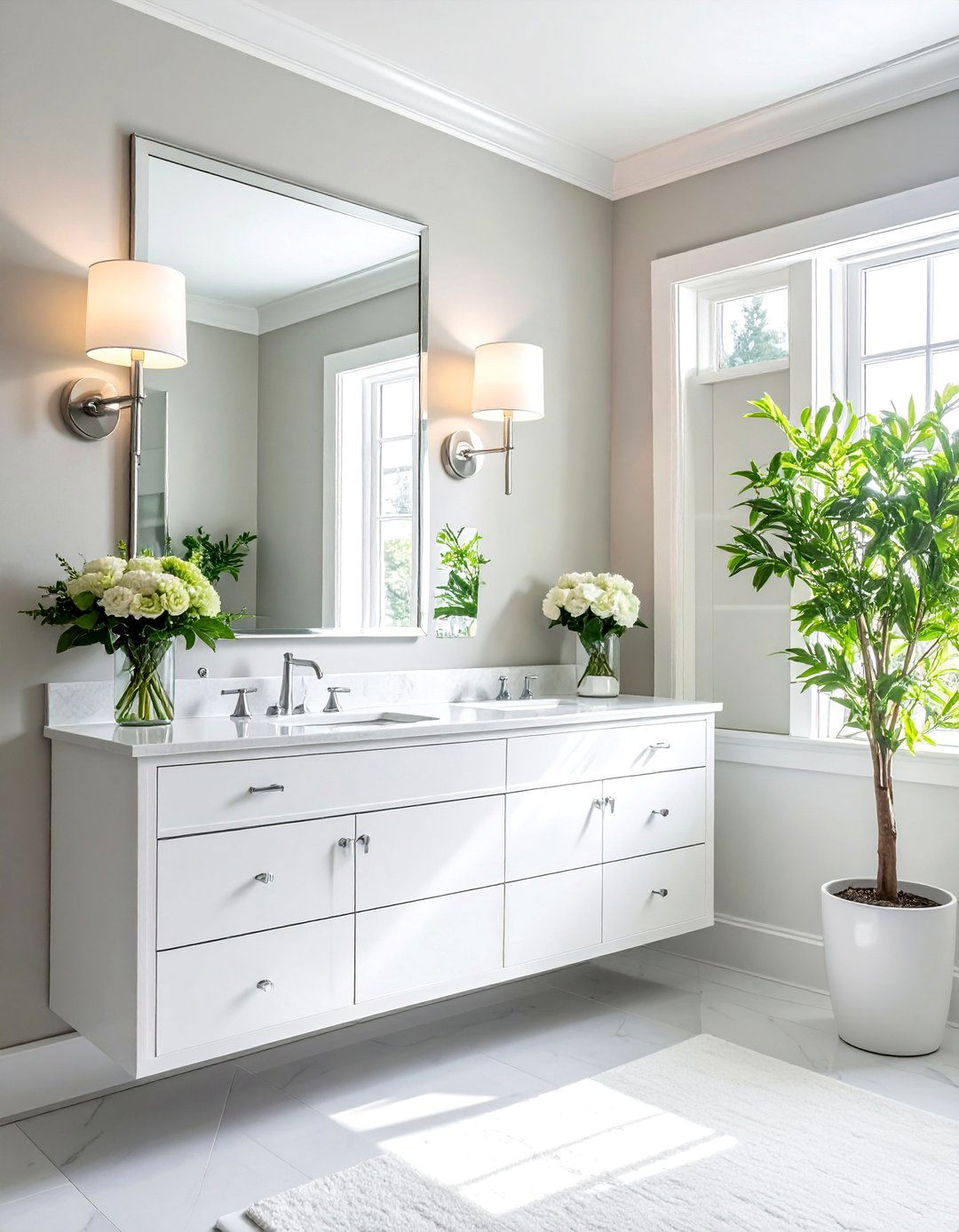 Transitional Bathroom with Elegant Sconce Lighting - 30 Transitional Bathroom Ideas for a Modern Yet Classic Look
