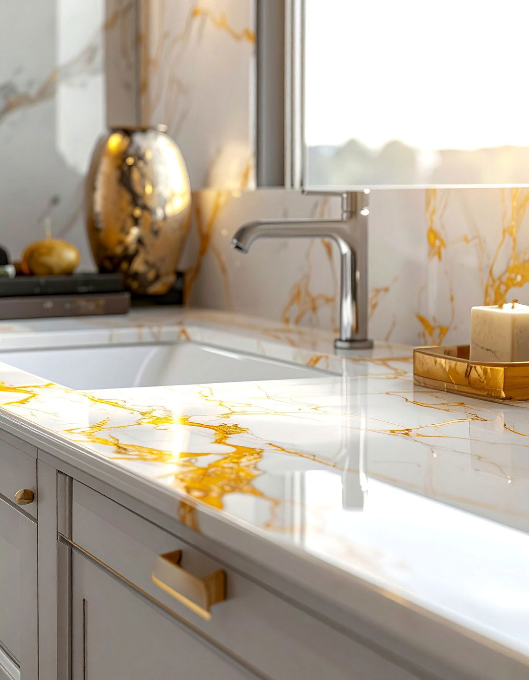 Transitional Bathroom with Marble Countertops - 30 Transitional Bathroom Ideas for a Modern Yet Classic Look