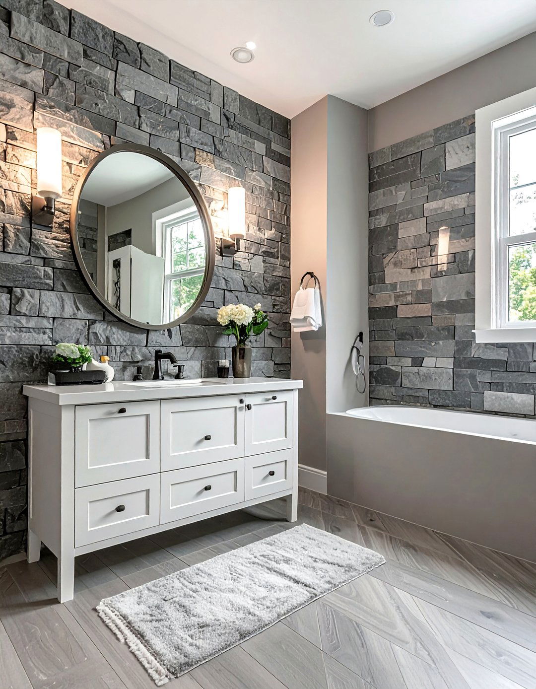 Transitional Bathroom with Natural Stone Accents - 30 Transitional Bathroom Ideas for a Modern Yet Classic Look