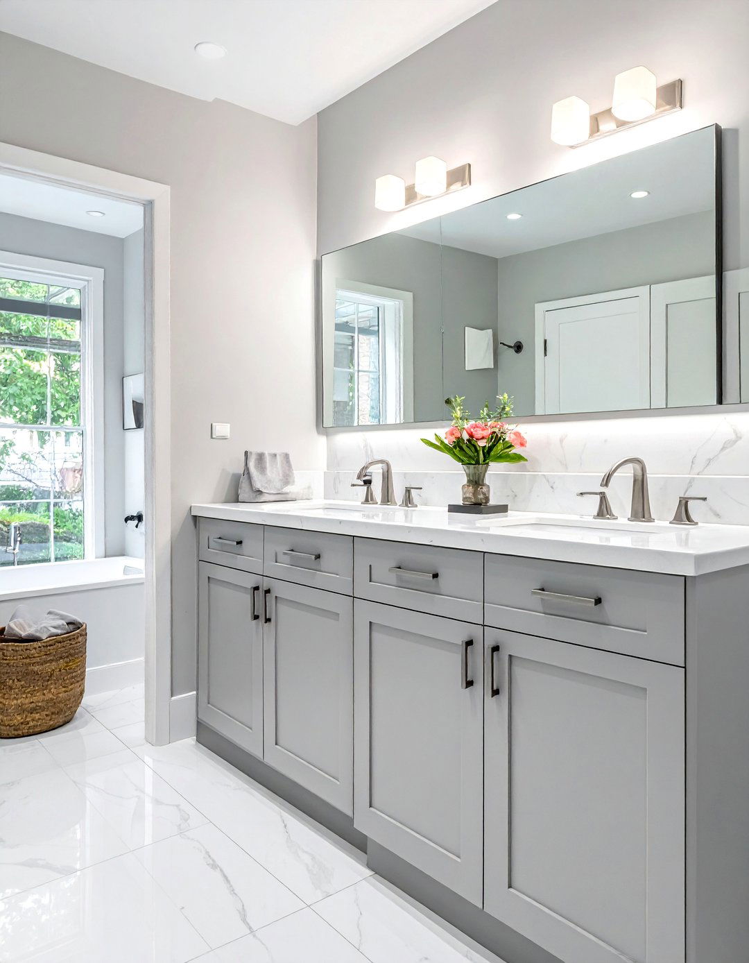 Transitional Bathroom with Recessed Panel Cabinetry - 30 Transitional Bathroom Ideas for a Modern Yet Classic Look