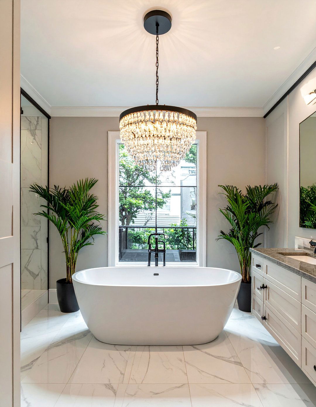 Transitional Bathroom with Statement Lighting - 30 Transitional Bathroom Ideas for a Modern Yet Classic Look