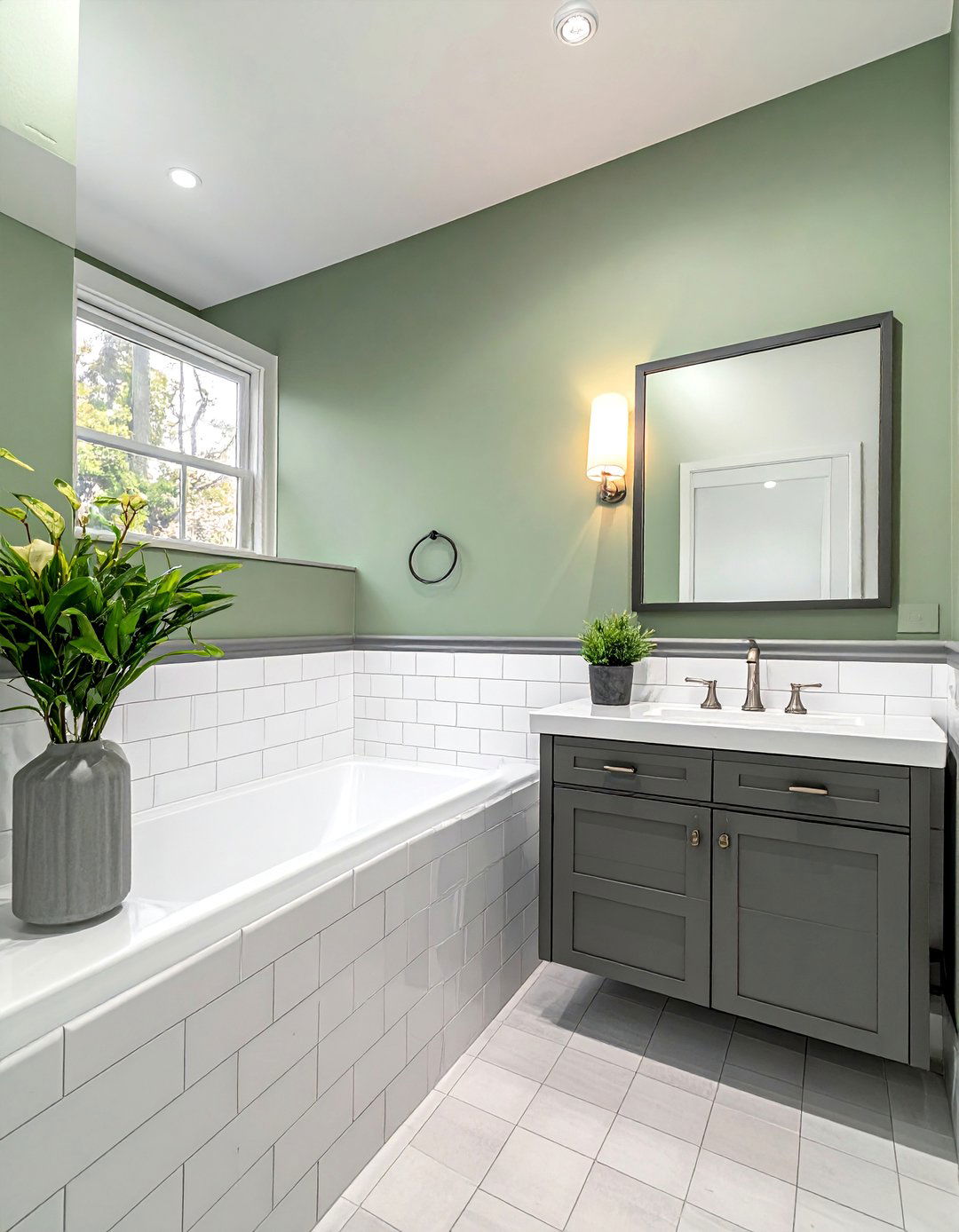 Transitional Bathroom with Subway Tile Wainscoting - 30 Transitional Bathroom Ideas for a Modern Yet Classic Look