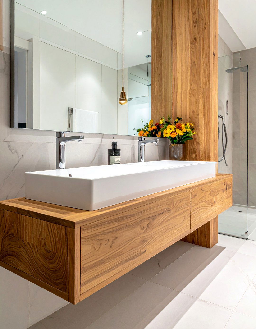Transitional Bathroom with Trough Sinks - 30 Transitional Bathroom Ideas for a Modern Yet Classic Look