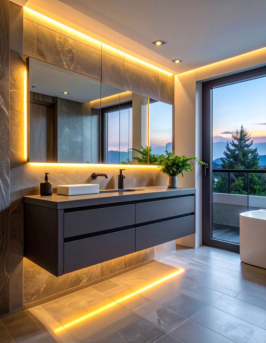 Transitional Bathroom with Under Vanity Lighting - 30 Transitional Bathroom Ideas for a Modern Yet Classic Look