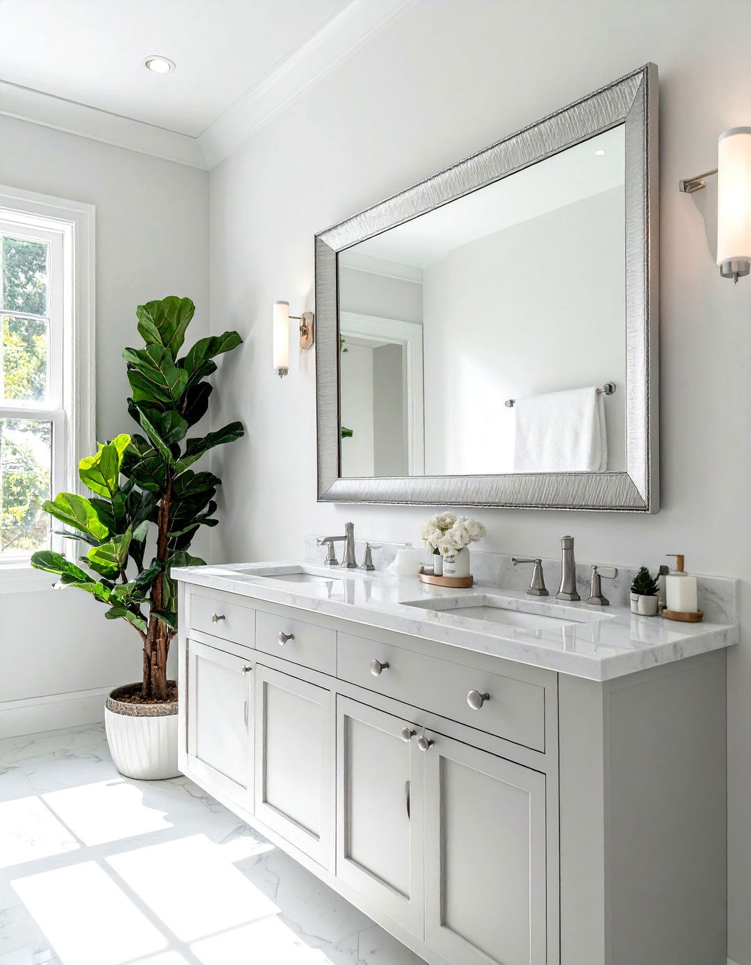 Transitional Bathroom with a Large Scale Mirror - 30 Transitional Bathroom Ideas for a Modern Yet Classic Look