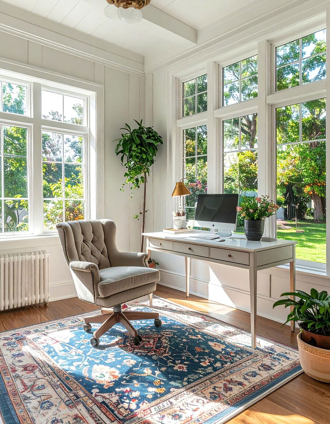 Transitional Sunroom Office Blending Classic and Modern - 20 Sunroom Office Ideas for a Productive and Inspiring Workspace