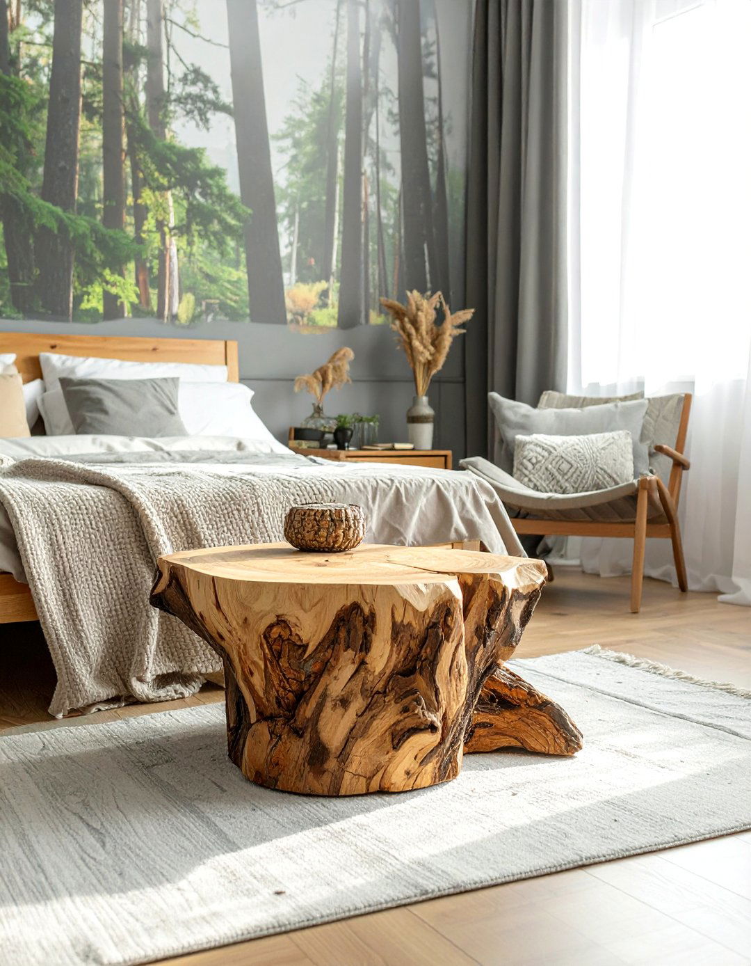 Tree Stump Stool or Accent Table - 20 Forest-Themed Bedroom Ideas for a Nature-Inspired Retreat
