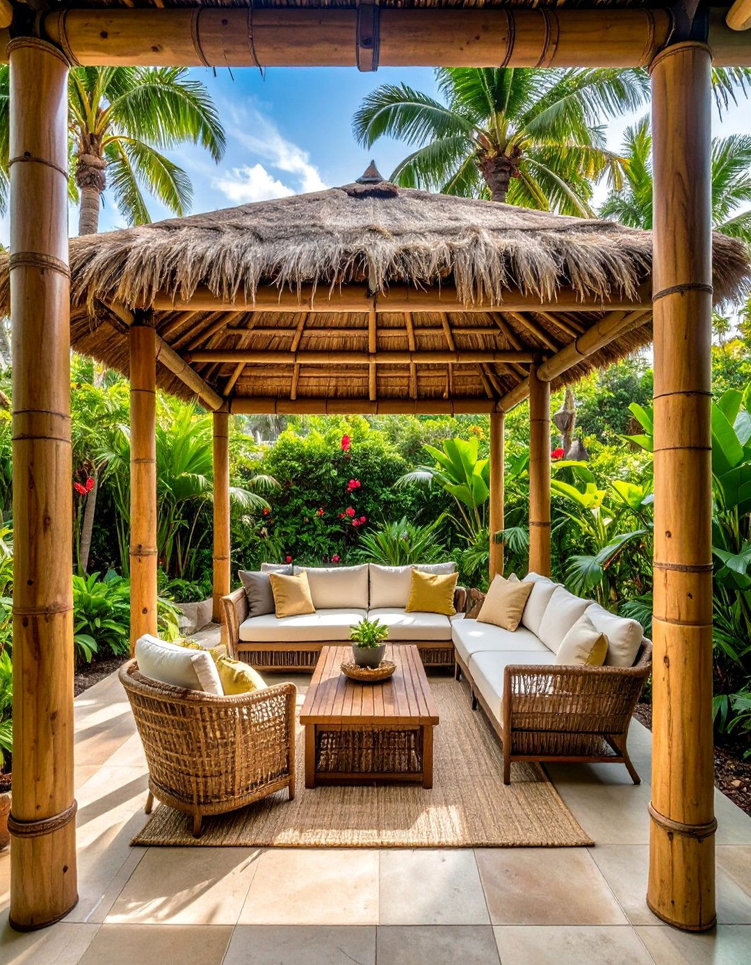 Tropical Bamboo and Thatch Pergola - 40 Patio With a Pergola Ideas for Outdoor Living Spaces
