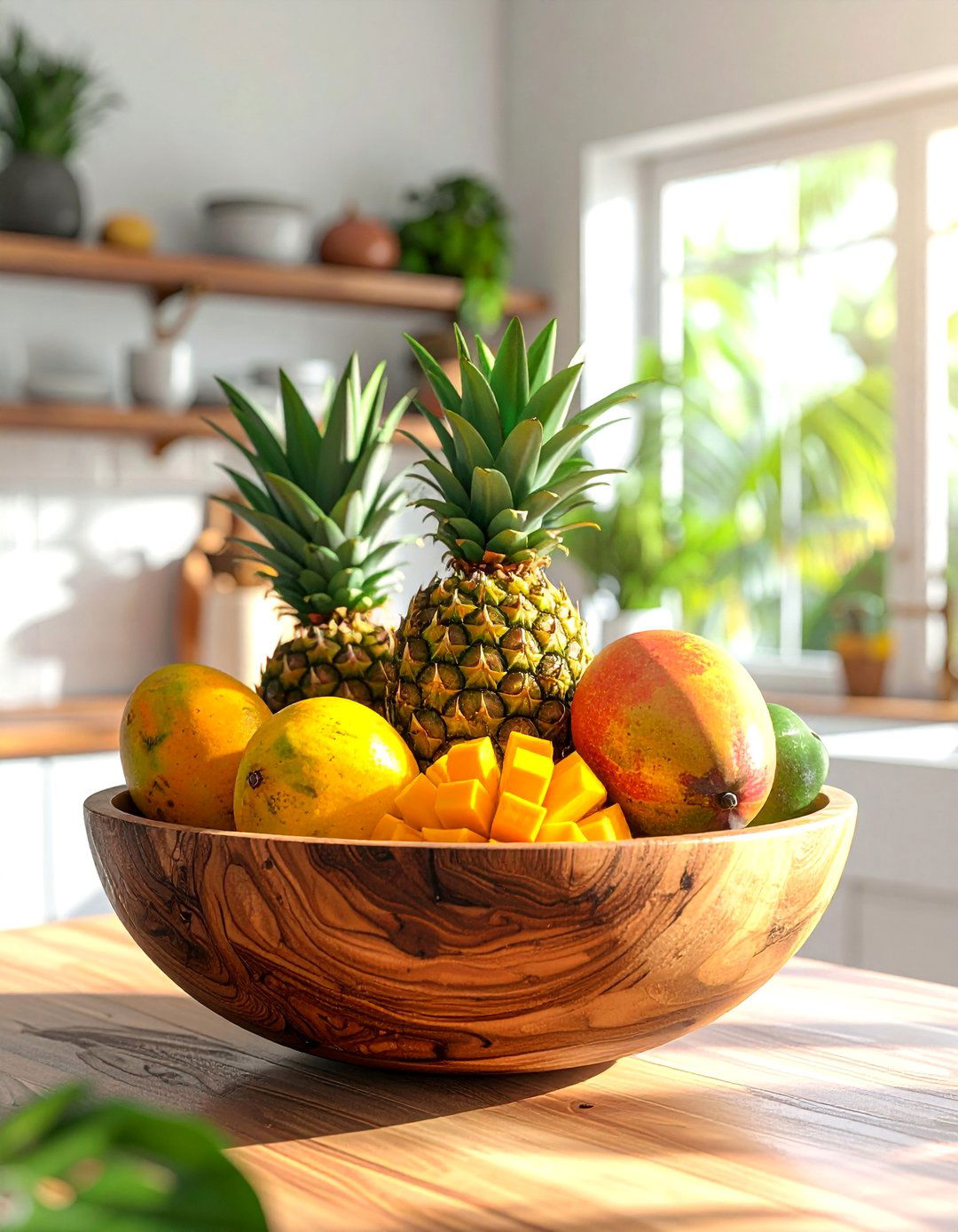 Tropical Kitchen Styled with a Vibrant Fruit Display - 20 Tropical Kitchen Ideas to Bring Paradise Indoors