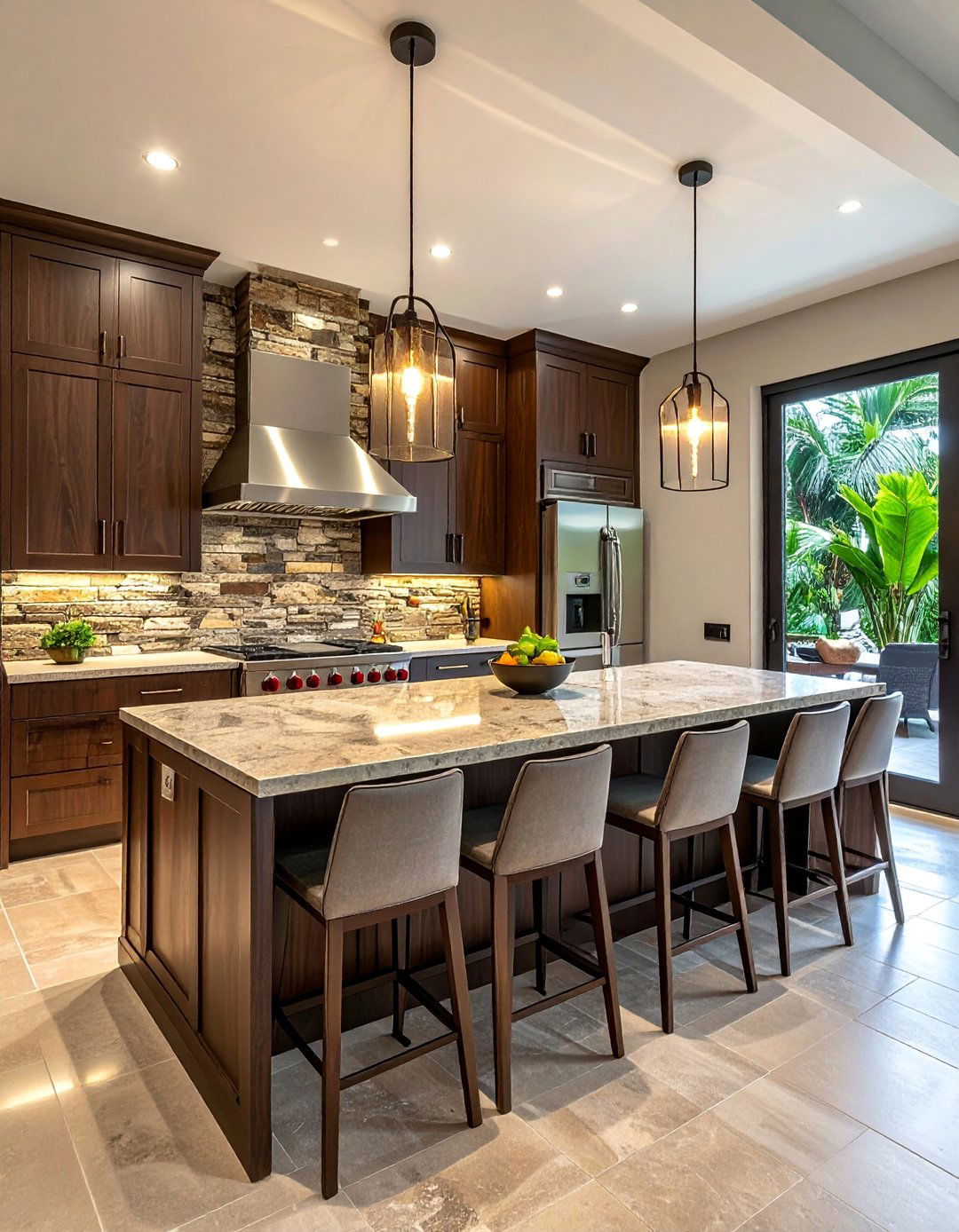 Tropical Kitchen Utilizing Natural Stone Backsplash - 20 Tropical Kitchen Ideas to Bring Paradise Indoors