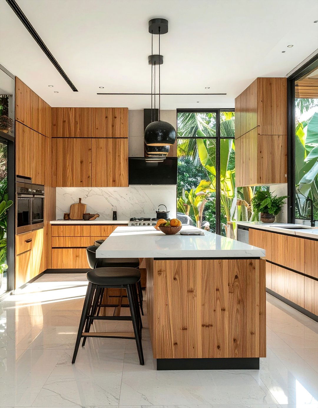 Tropical Kitchen with Bamboo Cabinetry - 20 Tropical Kitchen Ideas to Bring Paradise Indoors