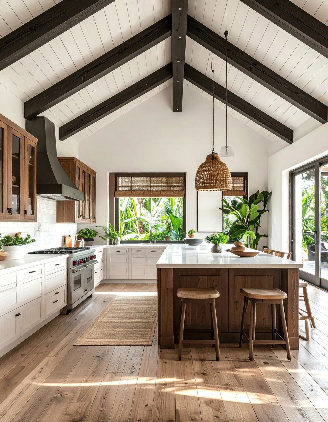 Tropical Kitchen with Exposed Wood Beam Ceilings - 20 Tropical Kitchen Ideas to Bring Paradise Indoors