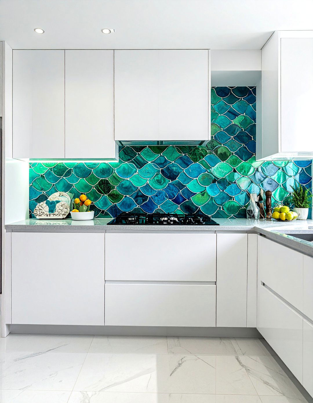 Tropical Kitchen with Ocean Inspired Tile Backsplash - 20 Tropical Kitchen Ideas to Bring Paradise Indoors