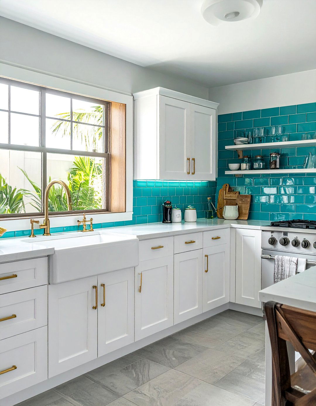 Tropical Kitchen with Turquoise Blue Accents - 20 Tropical Kitchen Ideas to Bring Paradise Indoors