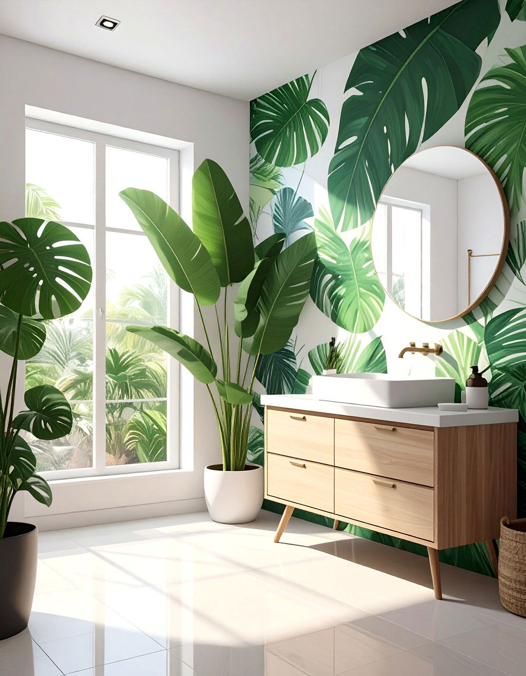 Tropical Leaf Print Bathroom Wallpaper - 30 Bathroom Wallpaper Ideas for a Stylish Update