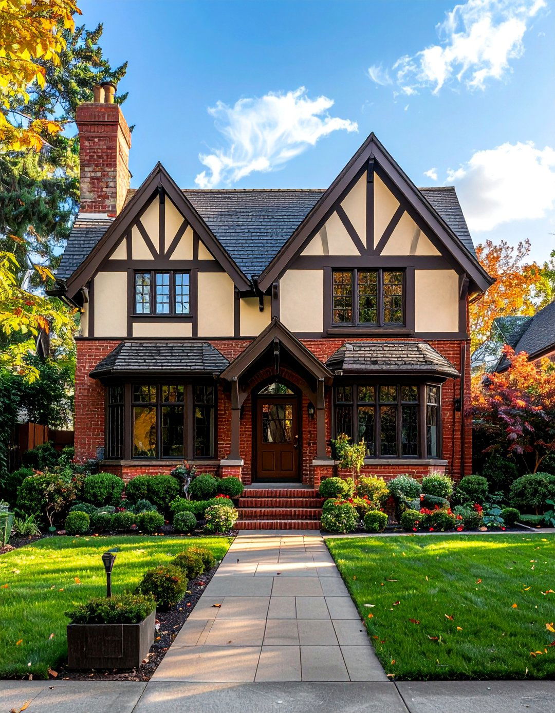 Tudor Style Home with Red Brick and Timbering - 30 Red Brick Exterior Home Ideas for a Classic Appeal