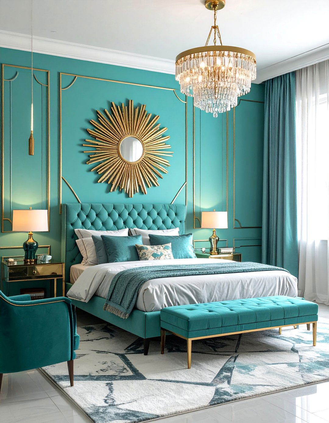 Turquoise and Gold Art Deco Bedroom - 15 Stunning Turquoise Bedroom Ideas for a Fresh Look