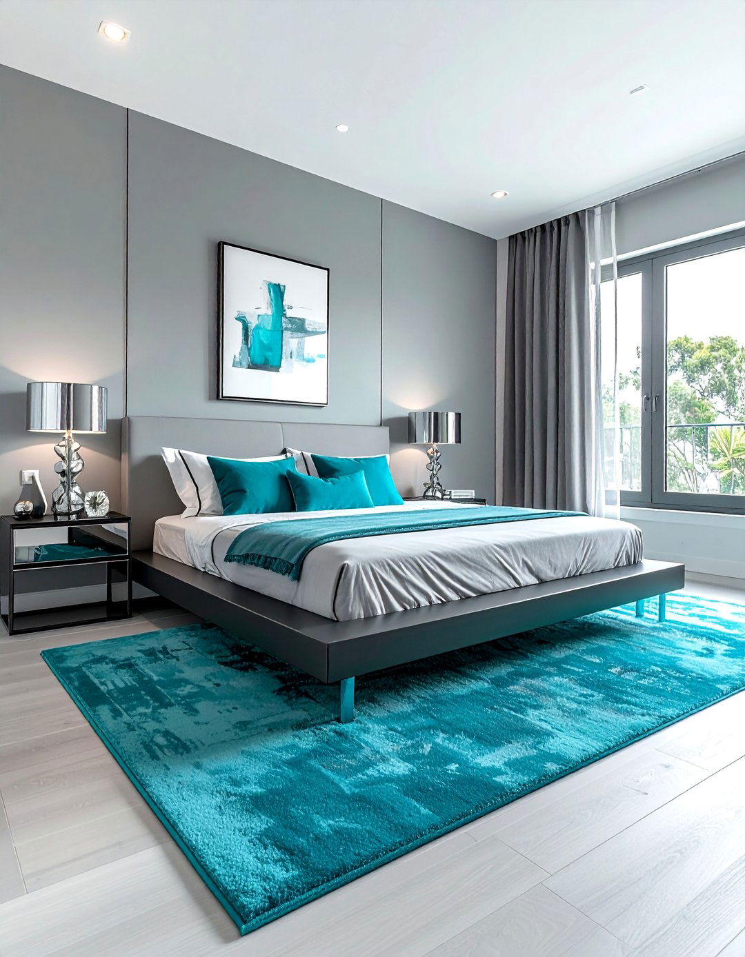 Turquoise and Gray Contemporary Bedroom - 15 Stunning Turquoise Bedroom Ideas for a Fresh Look