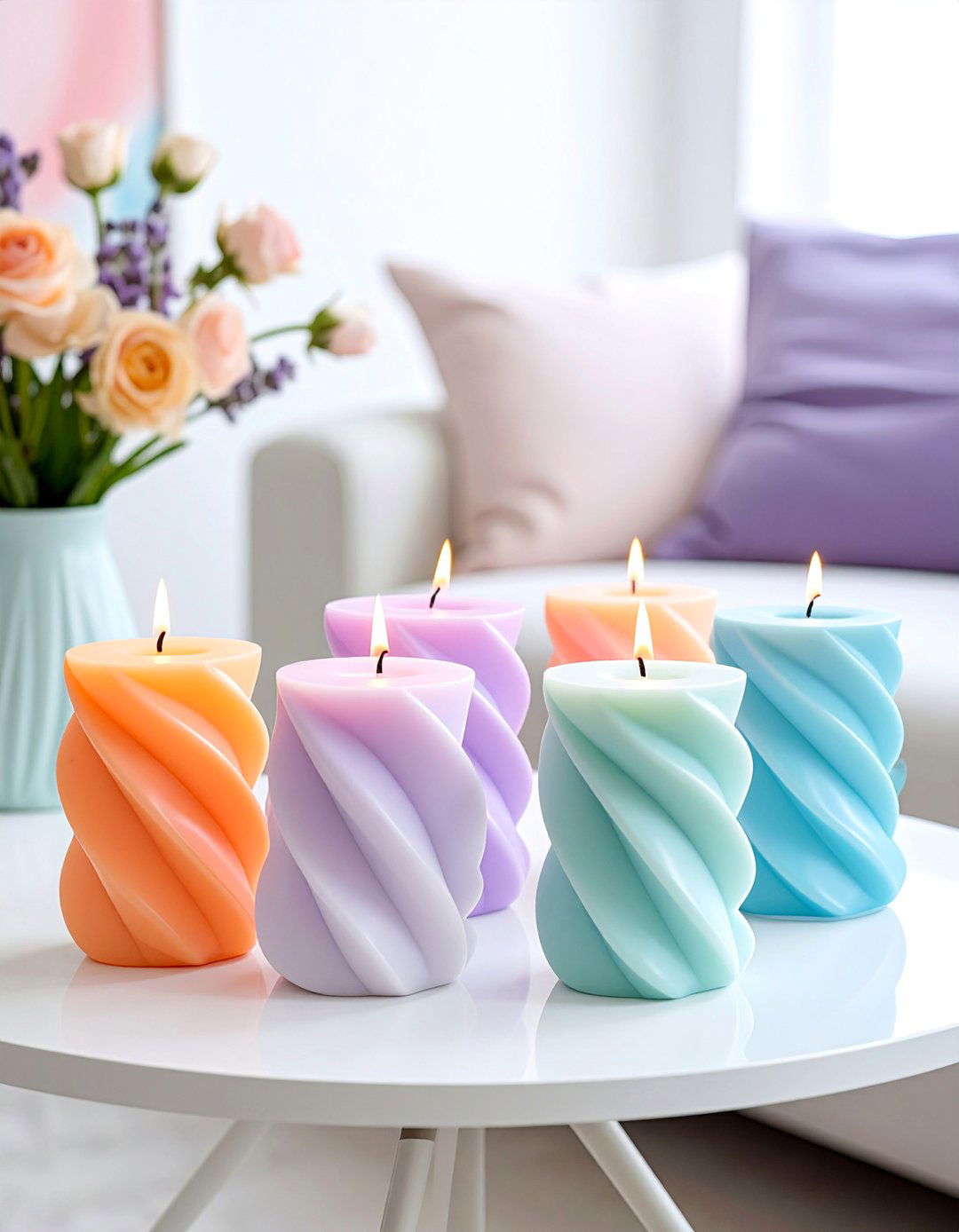 Twisted and Sculptural Pastel Candles - 25 Danish Pastel Room Ideas for a Soft, Minimalist Aesthetic