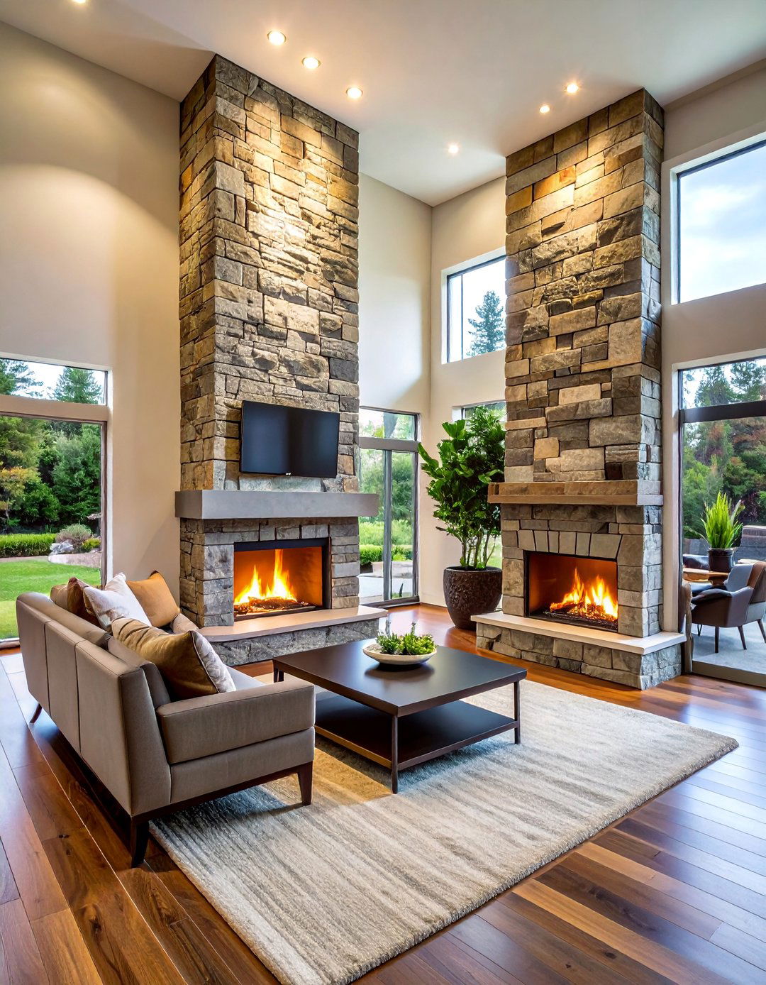 Two Sided Floor to Ceiling Stone Fireplace - 20 Floor-to-Ceiling Stone Fireplace Ideas for a Stunning Focal Point