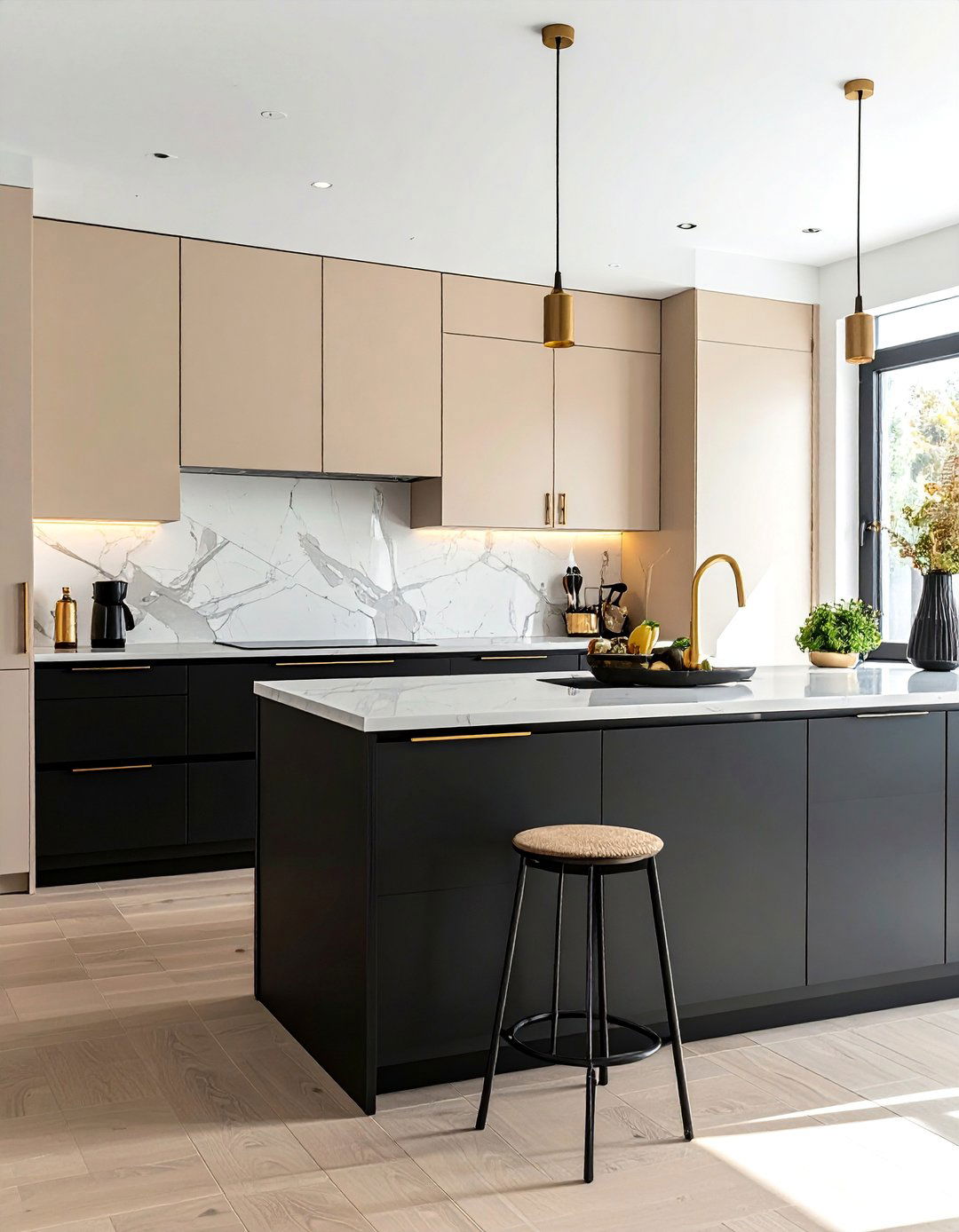 Two Tone Black and Beige Cabinetry - 20 Black and Beige Kitchen Ideas for a Timeless Design
