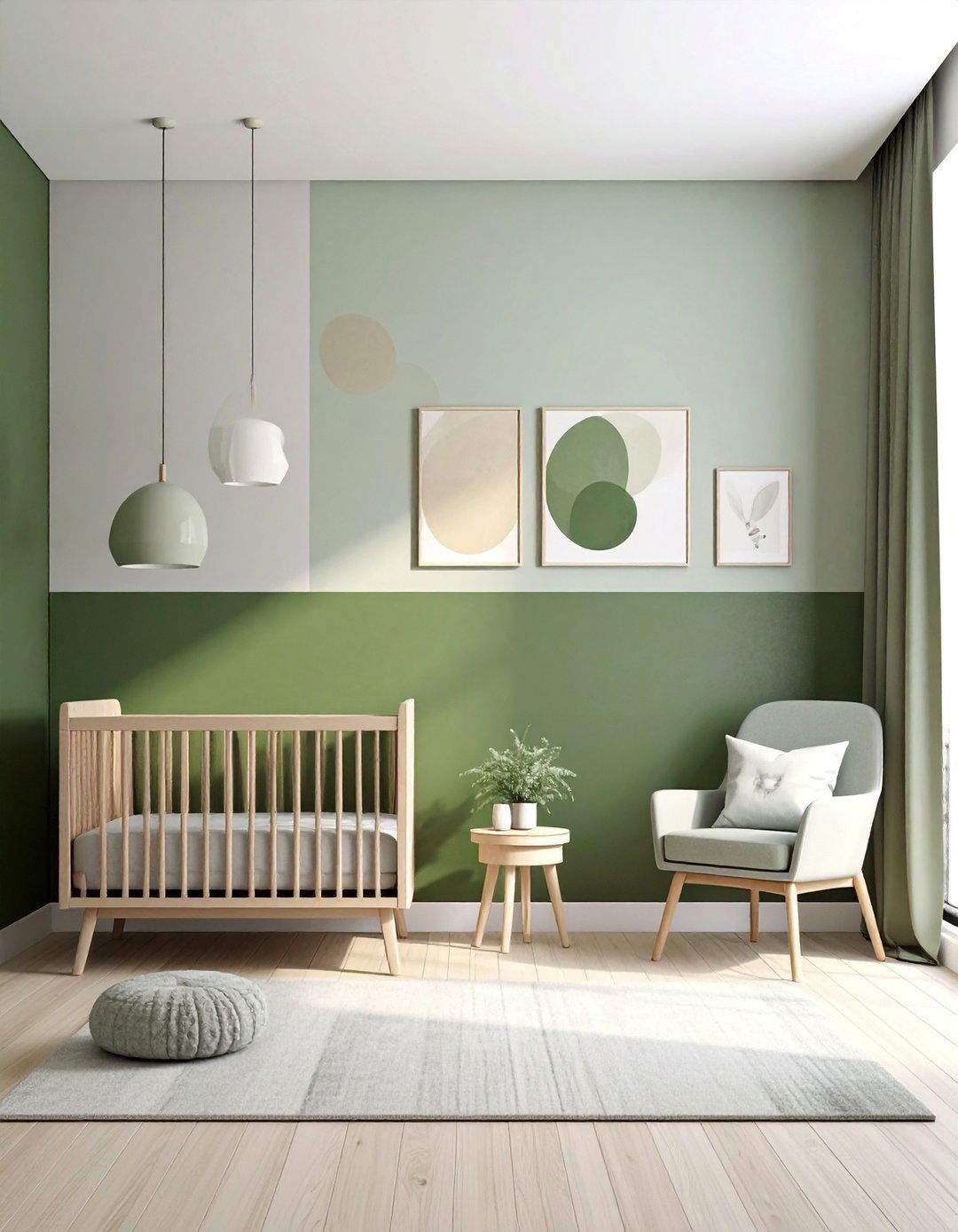Two Tone Green Nursery Wall Design - 25 Green Nursery Ideas for a Calming and Natural Space