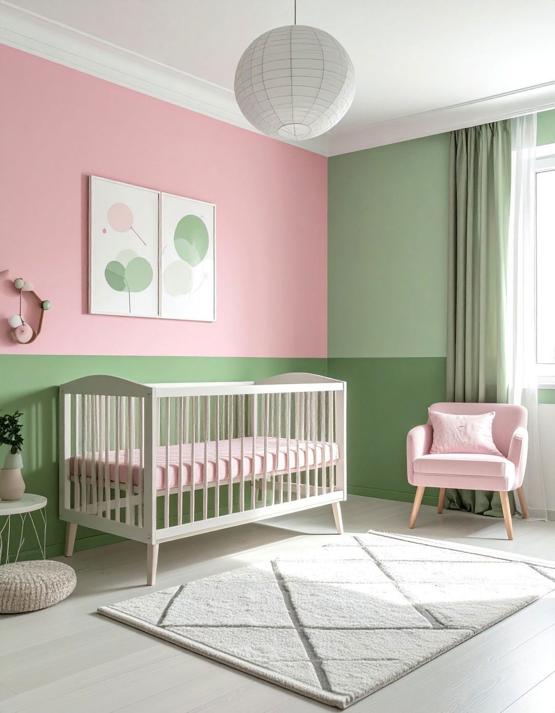 Two Tone Pink and Green Nursery Walls - 15 Pink and Green Nursery Ideas for a Serene Space