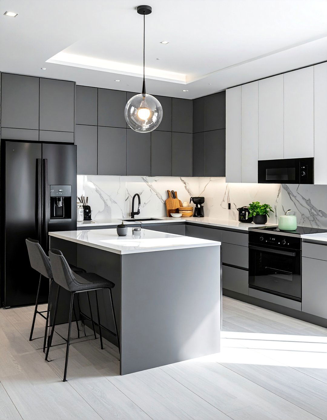 Two Tone White and Gray Cabinets With Black Appliances - 20 What Color Cabinets Go With Black Appliances Ideas