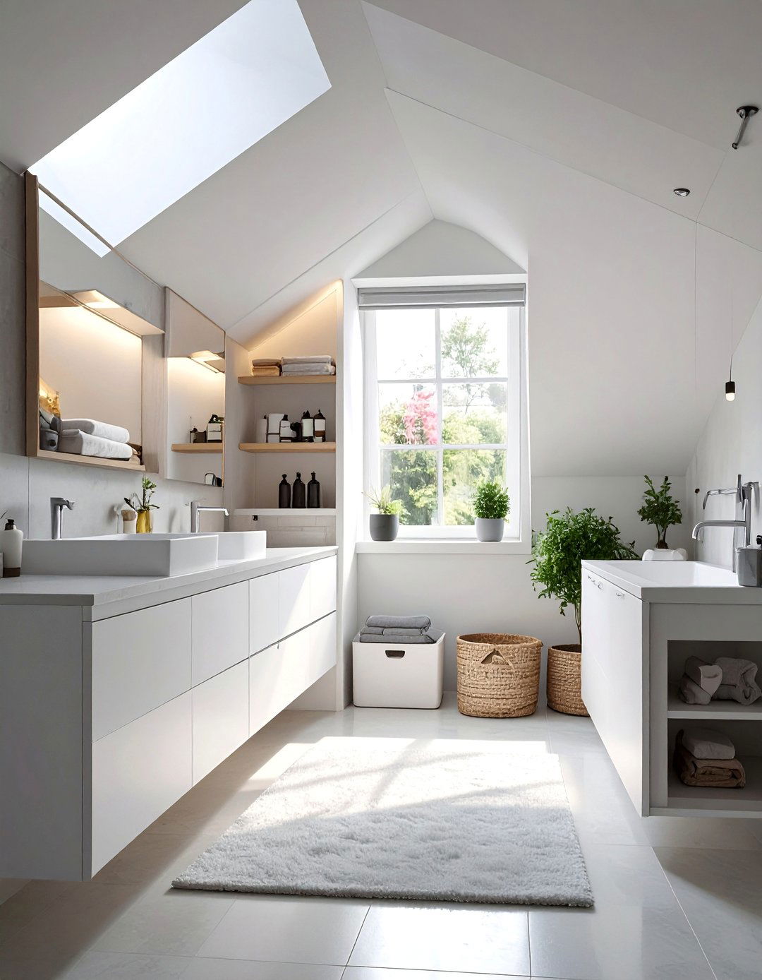 Under Eaves Storage Integration - 15 Creative Sloped Ceiling Attic Bathroom Ideas