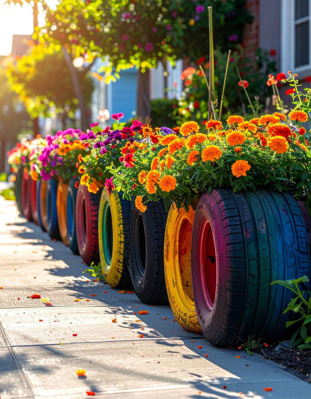 Upcycled Tire Street Planters - 20 Street Planters to Beautify Your Neighborhood