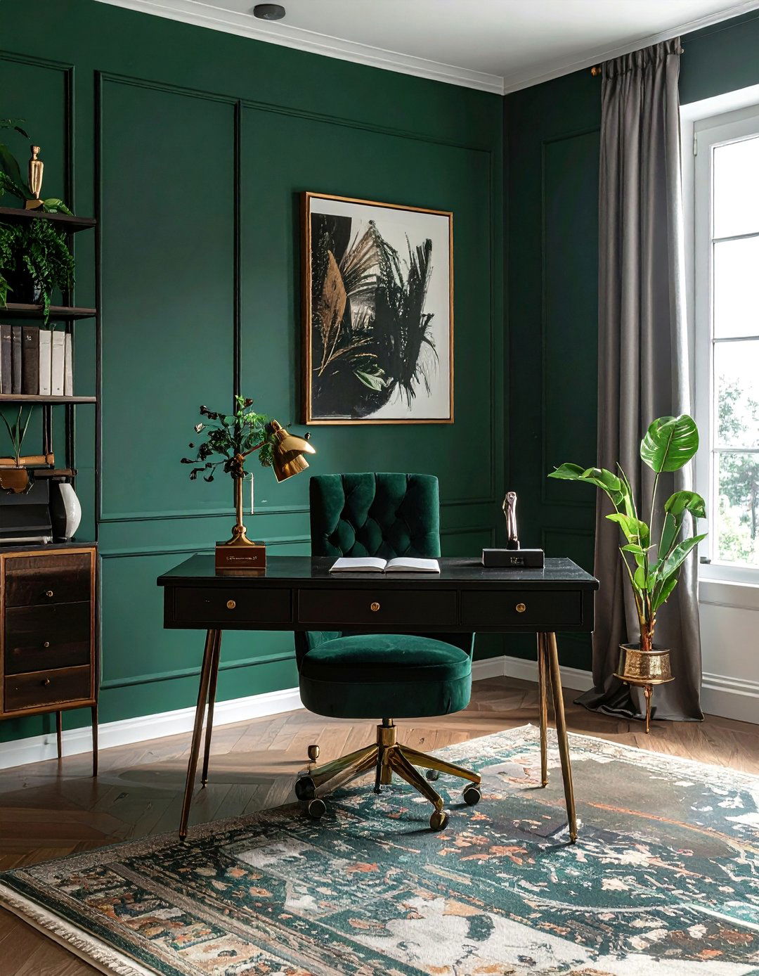 Using Dark Green or Burgundy Accent Walls - 20 Dark Academia Home Office Ideas for a Moody Vibe