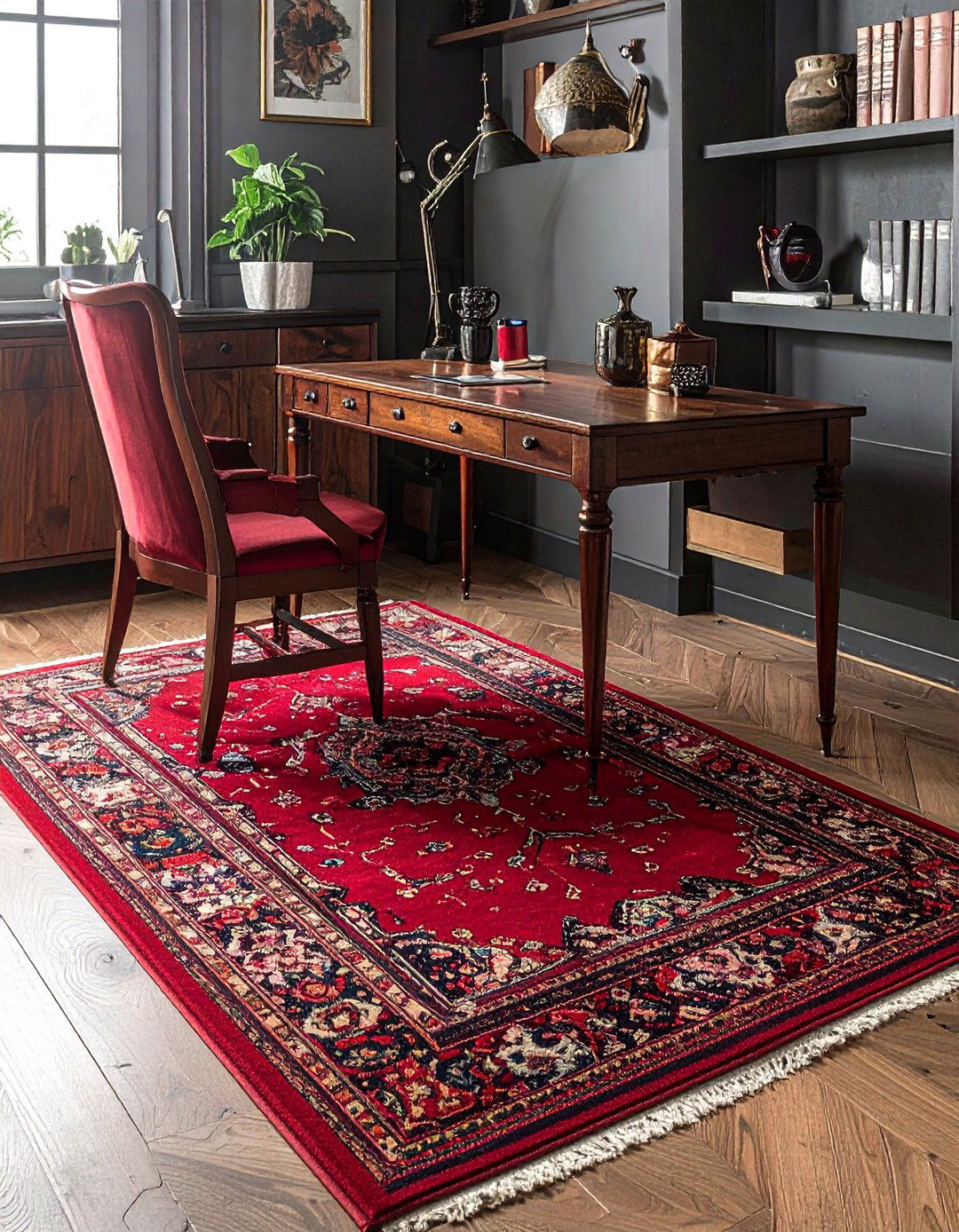 Using Oriental or Persian Style Rugs - 20 Dark Academia Home Office Ideas for a Moody Vibe