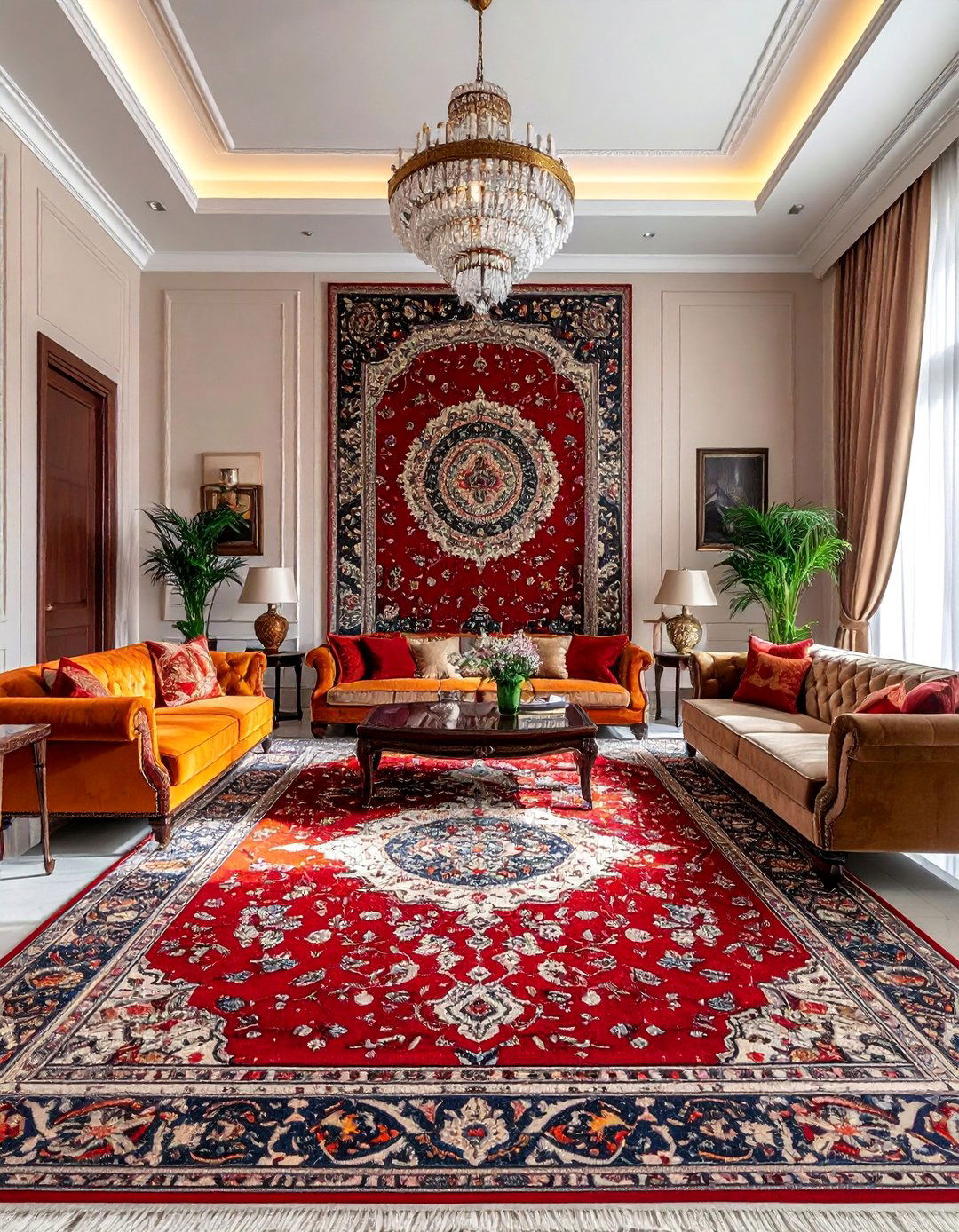 Using an Area Rug to Anchor a Symmetrical Furniture Plan - 15 Elegant Symmetrical Living Room Ideas for Balance