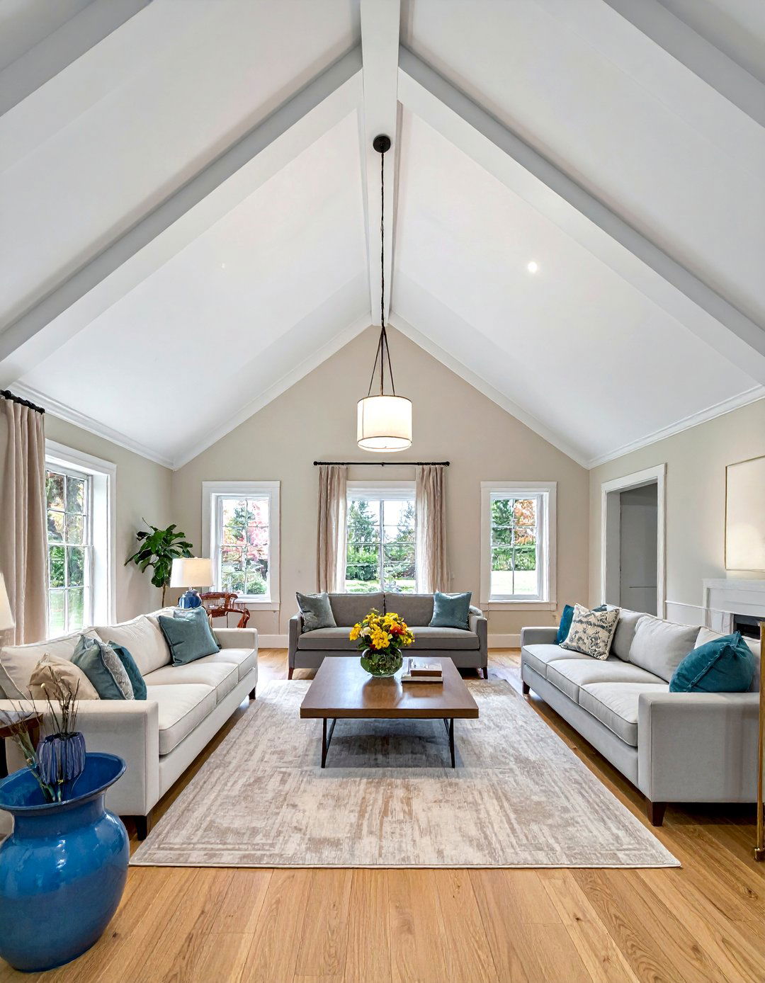 Vaulted Ceiling with Painted Box Beams - 40 Vaulted Ceiling Ideas for a Spacious Look