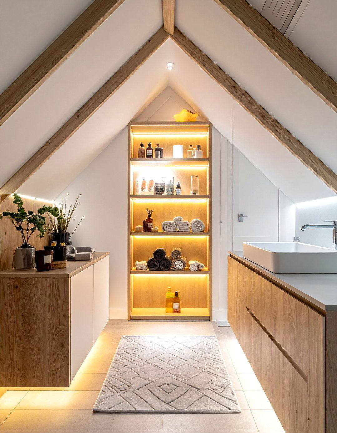 Vertical Storage Towers - 15 Creative Sloped Ceiling Attic Bathroom Ideas